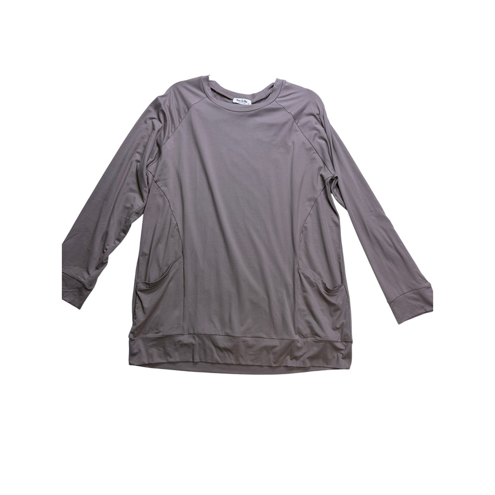 You & Me Tunic Top Women 1X Mocha Long Sleeve Pockets Casual Basic Pullover